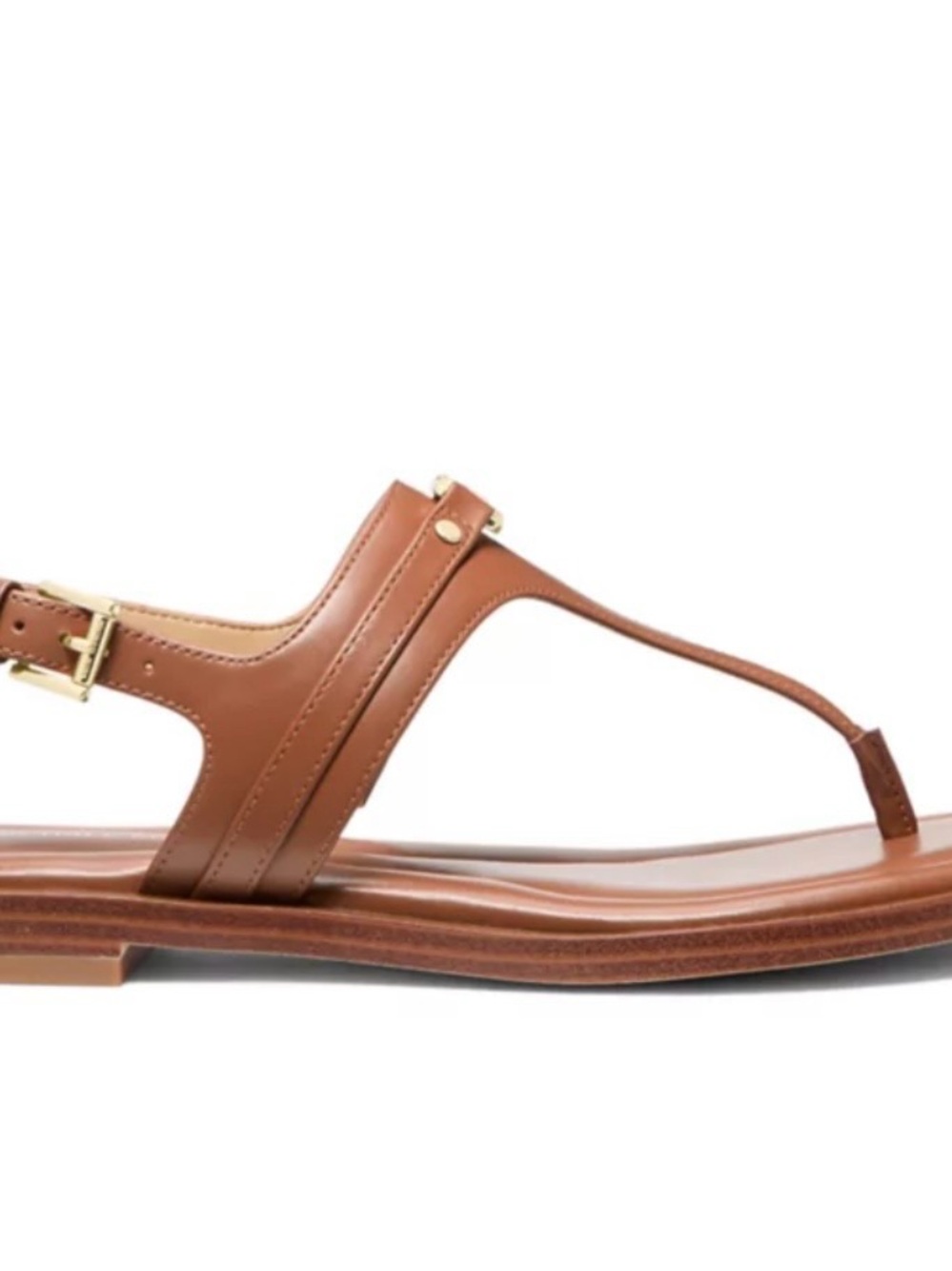 Michael Kors Tan Leather Thong Sandals with Gold Buckle - Picture 2 of 3